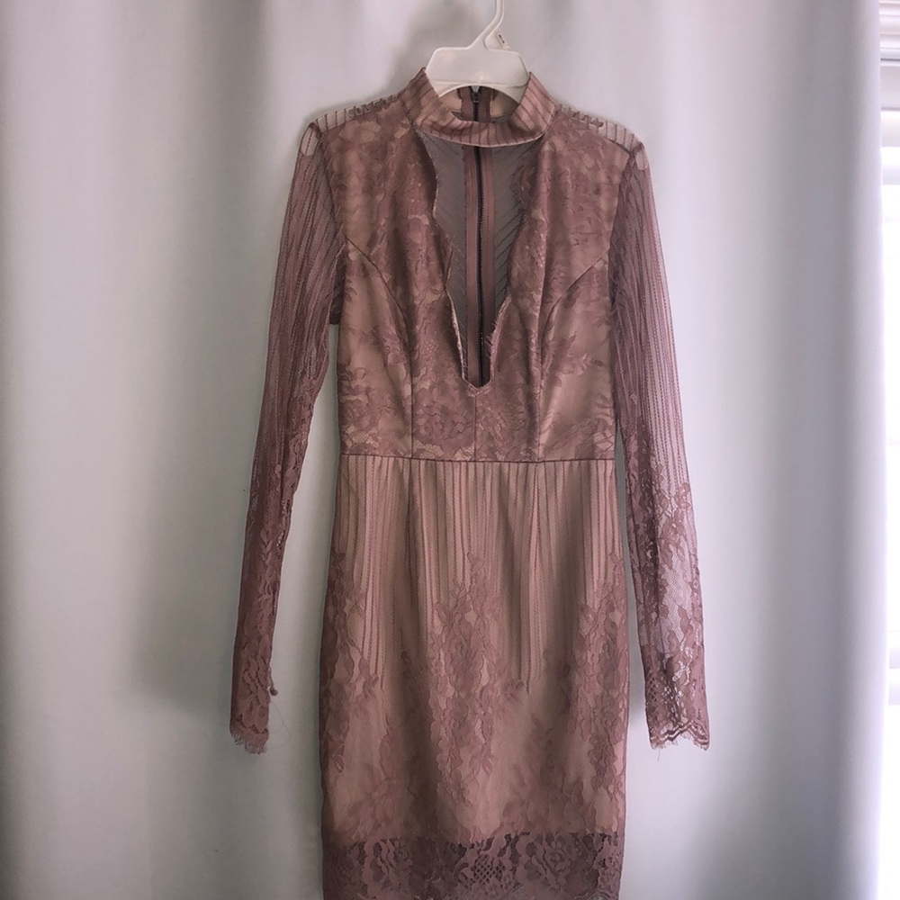 Pink lace long sleeve dress